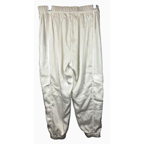 AllSaints Freda Satin Cargo Joggers 6 Ecru Pull On Elastic Waist 90s Y2K - Picture 10 of 16